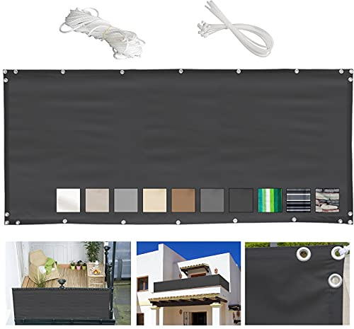 MEEYI Sichtschutz Balkon 75x800cm balkonabdeckung Seite Balkon sichtschutz Rattan balkonabdeckung sichtschutz Bambus balkonverkleidung innen Balcony Cover sichtschutz UV-Schutz für Balkon-Dunkelgrau