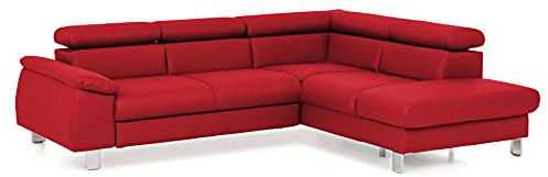 Mivano Ecksofa Micky mit Ottomane / L-Form-Sofa mit Schlaffunktion, Stauraum und Kopfteilverstellung / 249 x 72 x 207 / Kunstleder, Rot