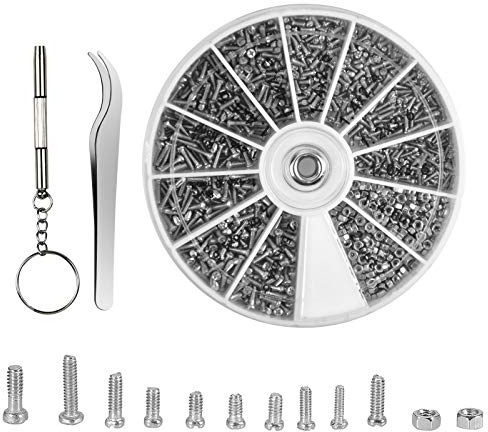 1000Pcs Vis Lunette de Soleil Kit de Réparation de Lunettes Sortes de Petites Vis, Lunettes Optique Lot d'outil de Réparation avec Tournevis et Pince à épiler pour Montre et Réparation électronique