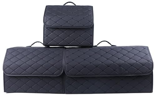 EA-Onlineshop Premium Leder Kofferraum Organizer, Kofferraumtasche, Auto Organizer mit Deckel, Autotasche Box Praktisch (M, Schwarz)