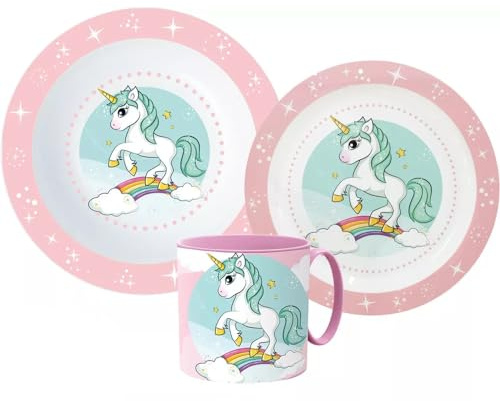 Unicorn Frühstücks Set Kinder Einhorn Geschirr Besteckset Cartoon Kindergarten