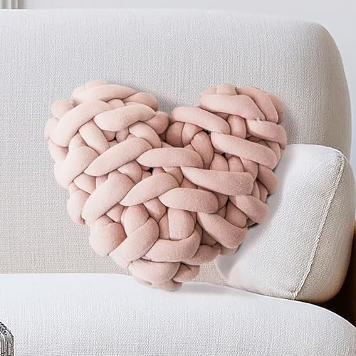 ZANYB Blush Pink Knot Throw Pillow Handmade Love Heart Knotted Pillow Waist Lumbar Cushion Nordic Knot Decor