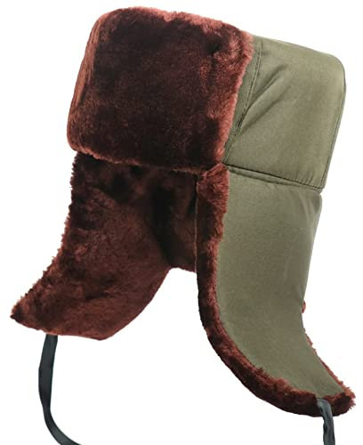 DEPAJA Russische Mütze Uschanka-Mütze Für Herren Mit Ohrenklappen, Damen-Wintermütze, Warme Bomber-Kunstpelz-Russische Mützen Für Damen, Ski-Schnee-Hüte, Grün, Braun, Einheitsgröße