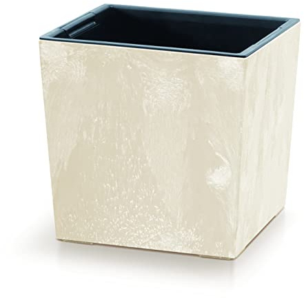 URBNLIVING Pflanzgefäß in Betonoptik, mittelgroß, quadratisch, modern, für drinnen und draußen, Gartendekoration, zeitgenössisch, 24 x 23,5 cm (cremefarben)