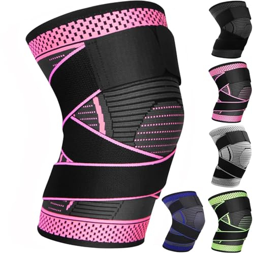 Ruilala Supporto per Ginocchio da Uomo e Donna 1 pezzo Ginocchiera Elastica Sportiva Tutore Ginocchio per corsa, menisco, artrosi, tendinite, legamenti, rotuleo (rosso rosa, XL)