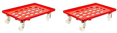 SparSet 2x Transportroller für Euroboxen 60x40cm mit Kunststoffräder rot | Gitter/Rasterdeck | 2 Lenkrollen & 2 Bremsrollen | Traglast 300kg | Kistenroller Logistikroller Rollwagen Profi-Fahrgestell