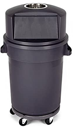 Bote de basura Contenedor de reciclaje for exteriores de 120 l/31,7 galones, contenedor de basura redondo con tapa abatible superior y cenicero, contenedor de basura de plástico grueso, gris oscuro Ex