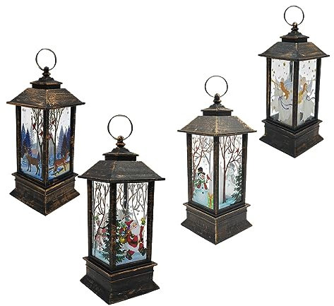 4PCS Christmas Candle Lanterns Xmas Tea Light Candles Lamp Santa Claus Elk Snowman Angel Pattern for Christmas Tree Table Desk Decoration