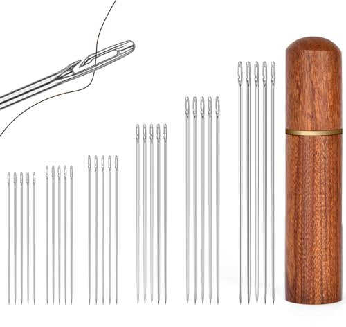 HOTUT Agujas de Coser a Mano,30 Piezas 6 Tamaños Agujas de Ojo Grande,Agujas Romas Ojo Grande para Coser a Mano,Surtido de Agujas para Bbordar,para Proyectos de Tejido a Mano,con Caja de Almacenaje