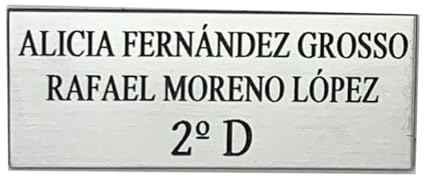 Placa para buzón personalizada. Chapa para buzón grabada. Chapa plástico inalterable personalizada con nombres y piso. Indica tu texto y selecciona medida (Negro)