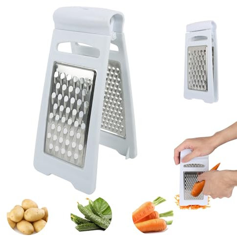Guittly Rallador plegable para verduras de acero inoxidable, rallador de verduras plegable con rallador grueso y fino, rallador de verduras, rallador de cocina de doble canal para patatas crudas,