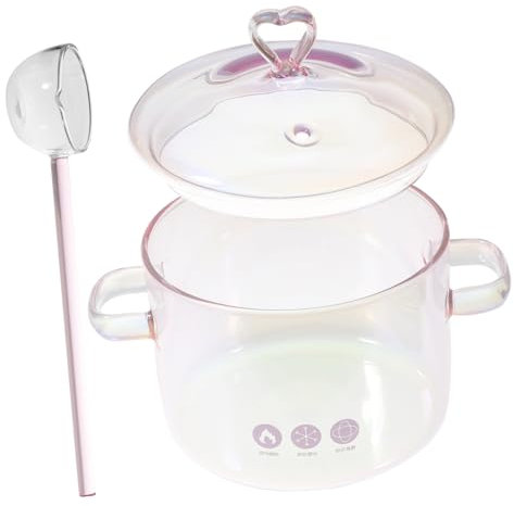 Zerodeko Olla De Vidrio Para Estofado 1500 Ml Olla Transparente De Vidrio Borosilicato Resistente Al Calor Ergonómica Con Asas Dobles Para Cocina Doméstica y Estufa Juego Con Cuchara