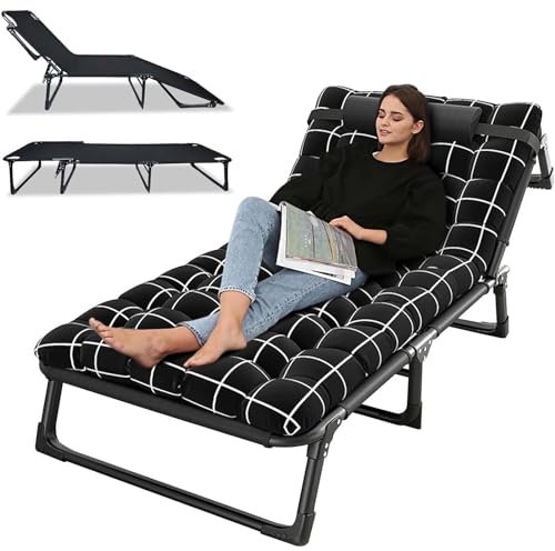 Zusammenklappbares Campingbett, Oxford tragbar Reisebetten 440 Pfund (maximale Belastung), 4-fach verstellbar Erwachsene liegen Klappbare Chaiselongue mit Kissen, für Zuhause,A,75*190*30cm