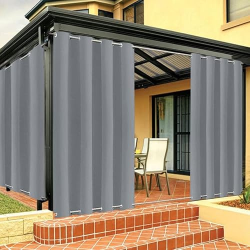 FicaRico Outdoor Vorhang Wetterfest mit Ösen Oben und Unten, Outdoor Vorhänge Sonnenschutz Wasserdicht Blickdicht Gardinen für Pavillon, Benutzerdefinierte Größe -1 Stück, Grau, B264xH245cm