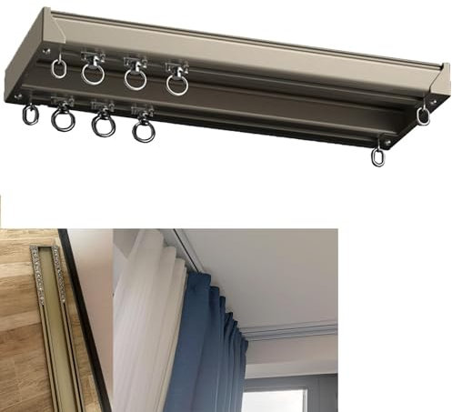 Aluminium Gardinenschiene mit Deckenbefestigung, Duschvorhangstange, Deckenschiene for Vorhänge, Gerade Vorhangschiene, Vorhangschiene für Schiebevorhänge, Gardinen und Vorhänge (Color : Champagne,