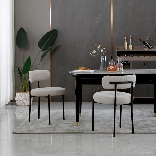 AISALL Esszimmerstühle 2er Set mit Rückenlehnen,Küchenstühle Gestell aus Schwarze Metall, Polsterstuhl Modern Retro Design Stühle, Stühle für Küche, Esszimmer, Hellgrau