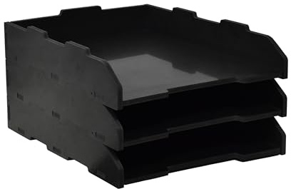 Stapelbare Papierablage, A3, 3 Etagen, Schreibtisch-Organizer für Bürobedarf, Aktenaufbewahrung, Brief-Organizer, A3-Aktenordner, Zuhause oder Büro, Schule, Weiß (Hochformat, Schwarz, 3 Ebenen) | 3-stöckiger Papiersortierer, Tabloidgröße, flacher Aktenhalter, Bastelpapier und Post, Dokumentenaufbewahrung