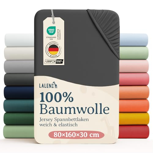 Laleni Bomullslakan Jersey med resår, 100% bomull, OEKO-TEX, 80x160-180 cm, Antracit