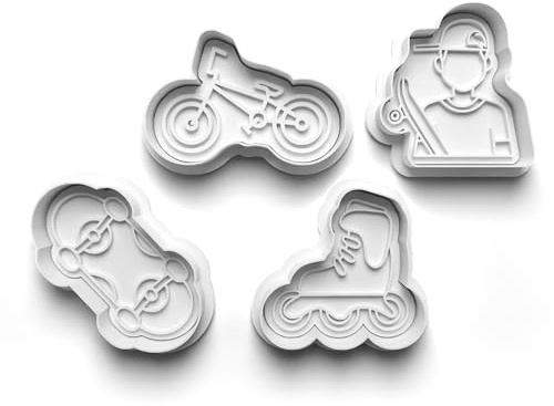 Cookie Cutters Set 4 PCS Skateboarding BMX Roller Skates Cookie Stamp Cookie Cutter Mould Dough Fondant for Kid DIY Cookie Making