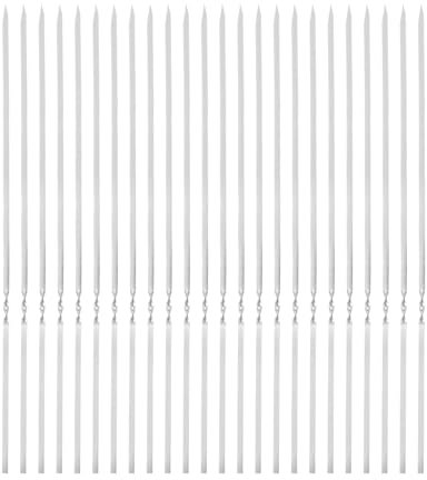 QUARKZMAN 24 piezas de Brochetas de Metal 30cm x 3.8mm x 1mm Palitos Planos de Acero Inoxidable Reutilizables para Barbacoa al Aire Libre Parrilla de Barbacoa para Carne, Camarones