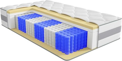 INMOKO Matratze 180x200 cm, 10 Schichten, Taschenfederkernmatratze Härtegrad H3 und H4, Höhe 25 cm, 7 Zonen Matratze