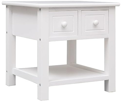 Sufrk Beistelltisch Weiß 40 x 40 x 40 cm Wohnzimmertisch Beistelltische Side Table Dekotisch Tische Wohnzimmer Paulownia Holz