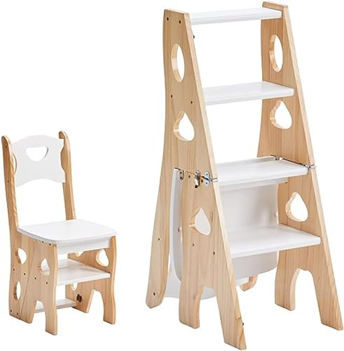 XCHSXYL Klappbare Bibliotheksleiter aus Holz, tragbare 4-stufige Bibliotheksleiter, umwandelbare Klappleiter, Tritthocker, Ausstellungsständer für Erwachsene, Büro (Farbe: B, Größe: 47,5 x 35,5 x 90