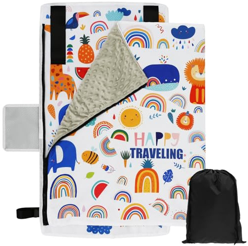 Flugzeug Sitzverlängerung Kinder mit Decke 77×44cm Reisebett Kinder Faltbar Fußstütze Flugzeug Kinder Geeignet für Kurze Flüge (Weiß)