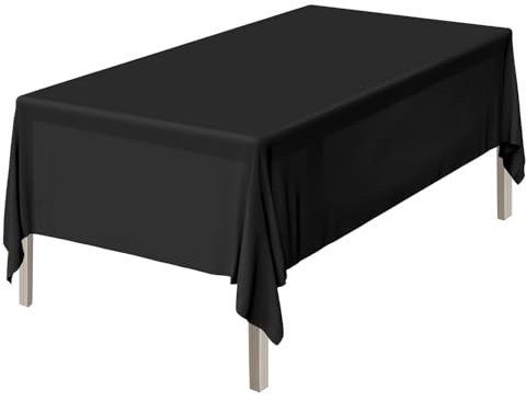 SHENGRUI Rectangular Plastic Tablecloth 137 x 274 cm Black Wipeable Water Resistant Table Cover for Kitchen, Outdoor, Garden, Party, Home (Black)