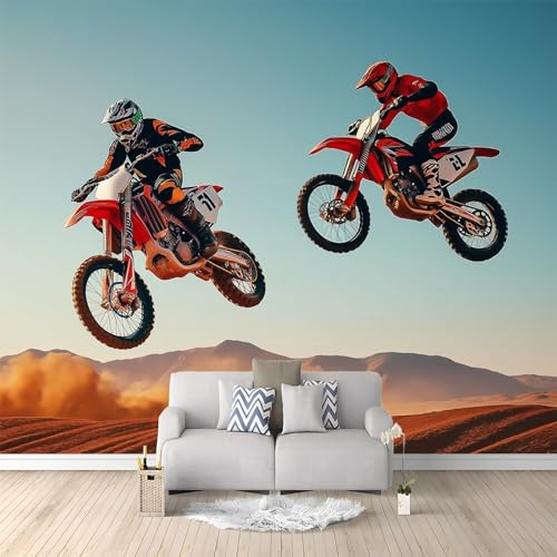 Générique Papier Peint Mural Salon Motocross Du Désert 250x175 cm Papier Peint Panoramique Intissé Moderne, Décoration Murale Poster Tableaux Muraux Imprimé 3D Tapisserie Photo