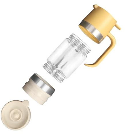 315ml Honigspender Tropffrei Glas Honig Spenderflasche Tupper Honigglas Dispenser mit Griff Abnehmbare Honigspender Glas, Küchenzubehör für Kaffee oder Tee, Ideal für Honig und Sirup (Gelb)