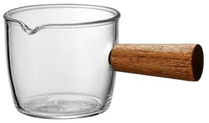 SDA287MZ Sauce Boat Glass Milk Jugs Small Milk Cups Wooden Handle Milk Canisters Dipping Saucer Seasoning Small Dish Steak Western Food Juice Bowl Gravy Jug(Medium)