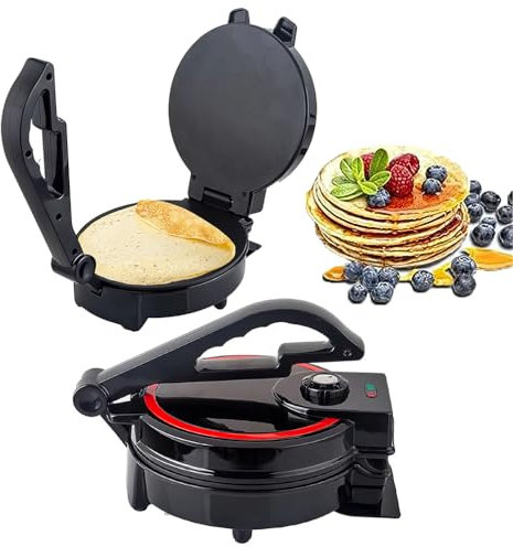 1200W Electric Roti Maker Tortilla Press, 8 inch Non-stick Chapati Maker Tortilla Maker, Double-Sided Heating Roti Press Crepe Machine with Anti-scalding Handle and Indicator Lights, Suitable for