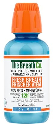 The Breath Co. Alcohol Free Mouthwash. Dentist Formulated Oral Rinse for 12 Hours of Fresh Breath, ICY Mint Flavour, 300 ml