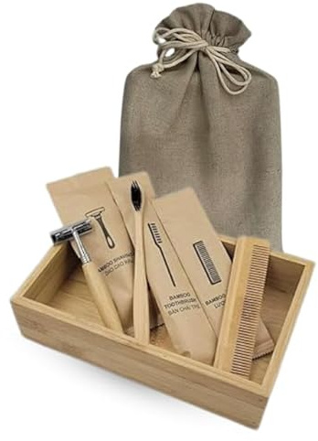 Boîte de Beauté Bio - Brosse à Dents en Bambou, Rasoir en Bambou et Peigne en Bambou - Kit de Soins Naturels et Écologiques - Idéal pour Cadeau Zéro Déchet