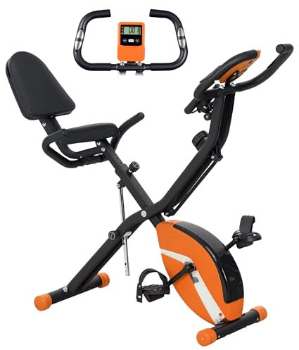 SPORTNOW 5-In-1 Foldable Exercise Bike for Home with 8-Level Magnetic Resistance, Upright/Recumbent Folding Stationary Bike with Arm Workout Bands, Heart Rate Sensor, Comfortable Seat Cushion, Orange