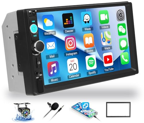 OiLiehu Double Din Car Stereo, 7 Car Radio 2 Din with Touchscreen, MP5 Multimedia Player with Mirror Link, Bluetooth, FM, USB, AUX, EQ, SWC, TF-Port, Backup Camera, 2 Din Frame