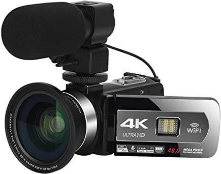 Cámara de vídeo Videocámara Video Vlogging Camcorder Auto Focus 4 8MP Cámara de vlogging de zoom digital webcam con 2.4g control remoto inalámbrico Cámara de vlogueo multifuncional(64G SD Card,AF6-Mic