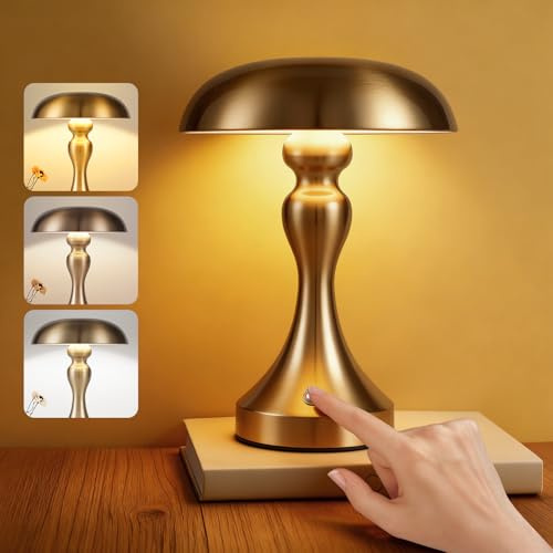 meoaow Trådlös bord LED sängbord - vintage retro dimbar touch batteri bord gyllene brons med USB-uppladdningsbart batteri för fönsterbrädan vardagsrum sovrum