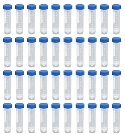 HUAZIZ 40 piezas 50 ml tubo de ensayo azul tubos de centrífuga de plástico para experimentos de química de laboratorio (cónico + fondo plano)