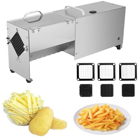 Electric French Fry Cutter, Automatic Potato Cutter, 100W Commercial Vegetable Chopper, Stainless Steel Cutting Chipper, 7mm/10mm/14mm Interchangeable Blades