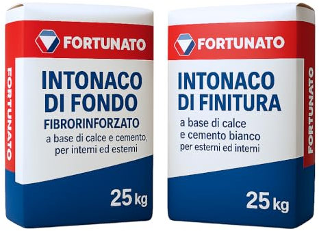 FORTUNATO Set Completo Intonaco Fondo Fibrorinforzato Intonaco Finitura Pre Pitturazione Professionale Interni Esterni