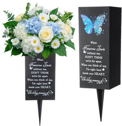 Fiwochic Metal Cemetery Vases for Grave Cemetery Flower Holders with Four Holes Grave Decorations Memorial Butterfly Vases for Loss of Loved One