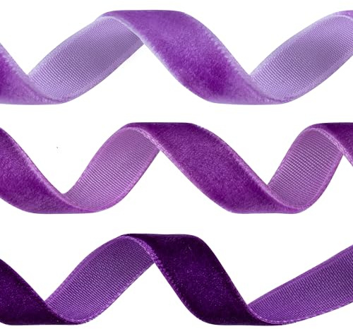 Foshird Lot de 3 rouleaux de ruban en velours violet fin de 10 mm x 9,1 m pour emballage cadeau, sapin de Noël, nœuds pour cheveux, travaux manuels, décoration de fleuriste, fête
