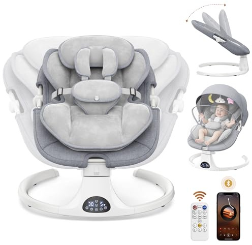 Bebe Electric, lettino elettrico con imbracatura a 5 punti, 5 modalità di oscillazione, timer a 3 livelli, telecomando e musica, utilizzabile in interni ed esterni (chiaro)