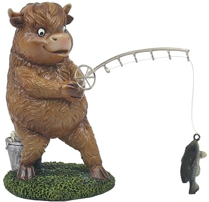 Lesser & Pavey Highland Cow Fishing Decor Figurine | Rustic Appeal, Artistic Detailing, Table Accent, Ideal for Home and Office Decor, Thoughtful Gift