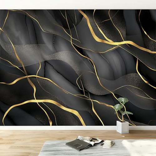Fototapete Gold Streifen Tapete B200 x H140 cm, Abstrakt Marmor Struktur Foto Tapete Schlafzimmer Wohnzimmer Vliestapete - XXL Motivtapeten Bildtapete 3d Effekt Wand Dekoration