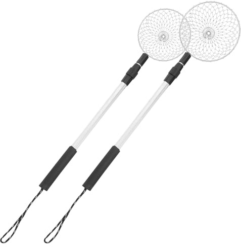 FELTECHELECTR 2Pcs Retractable Stainless Steel Beach Sand Sifter Set with Aluminum Alloy Extendable Handles, Small Large Scoops for Shell Collecting and Sand Sifting at Beach or Outdoor Use