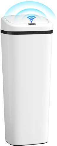 HOMCOM Poubelle de cuisine automatique fine 50L en acier inoxydable, double mode d'ouverture, poubelle à capteur de mouvement sans contact, anti-traces, fonctionne par piles, blanc