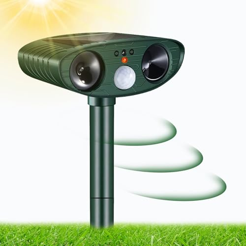 Ahuyentador de gatos por ultrasonido, solar, repelente de animales, impermeable, ultrasonido, ahuyentador de martas con detector de movimiento para gatos, perros, ratones, pájaros, martas